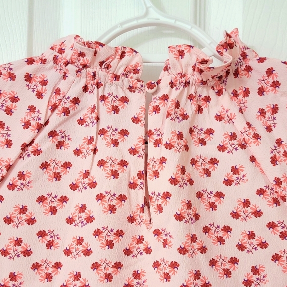 Hill House Pink Posey Millie Crepe Long Sleeve Blouse with Keyhole & Ruffle Trim - Picture 4 of 4